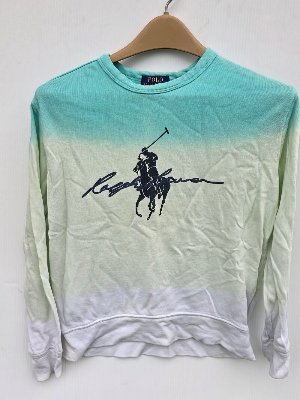 Size M (10-12) Polo Ralph Lauren Ombre Logo Sweatshirt Teal White Preppy Casual